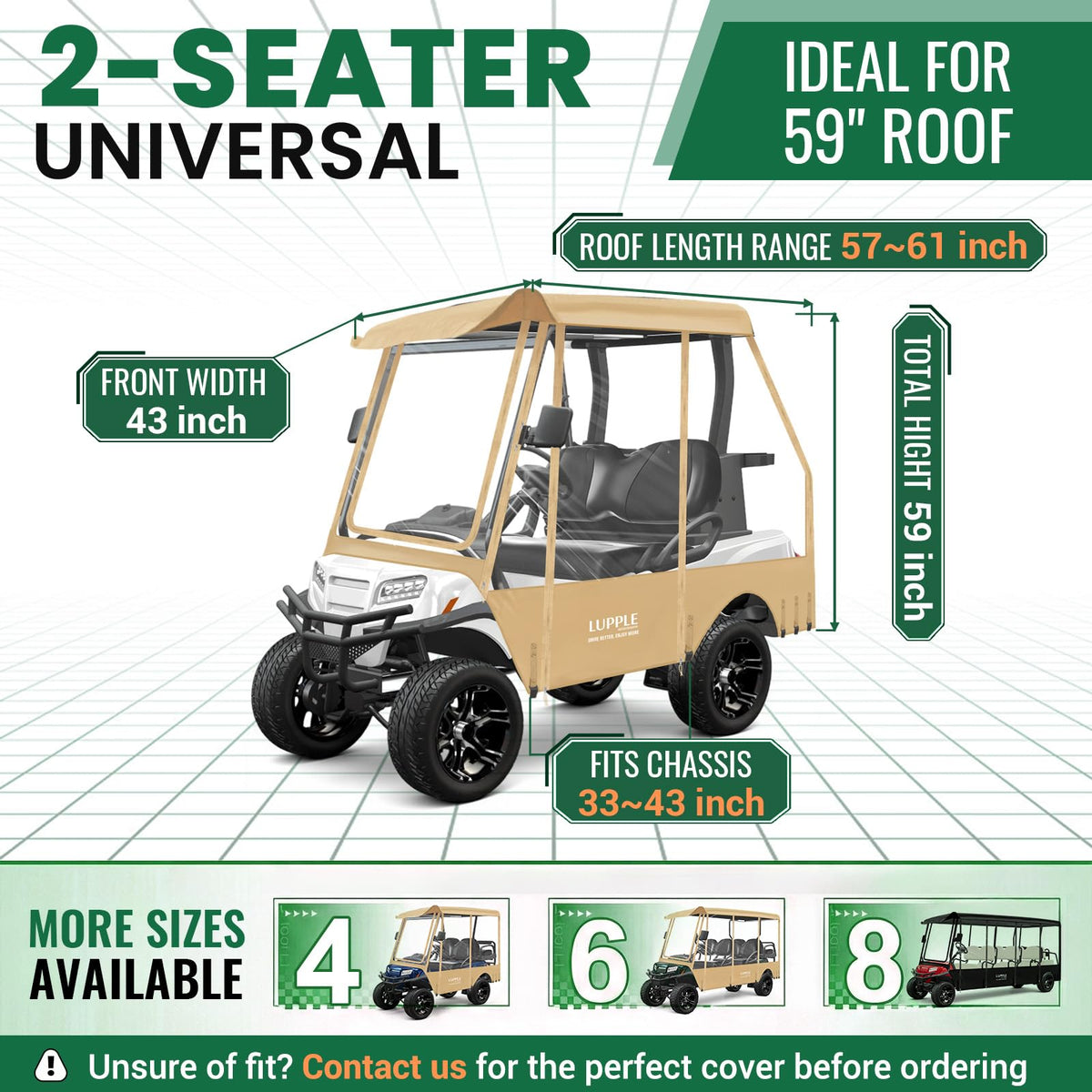 LUPPLE universal golf cart enclosure side view highlights easy access for loading gear