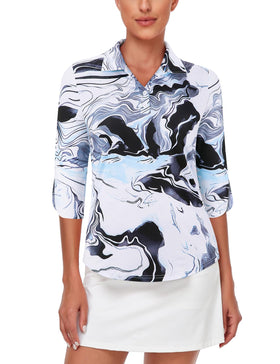 LURANEE 3/4 sleeve top with ink-wash texture for versatile golf wear.