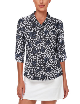 LURANEE long sleeve polo front view with breathable quick-dry fabric for hot days