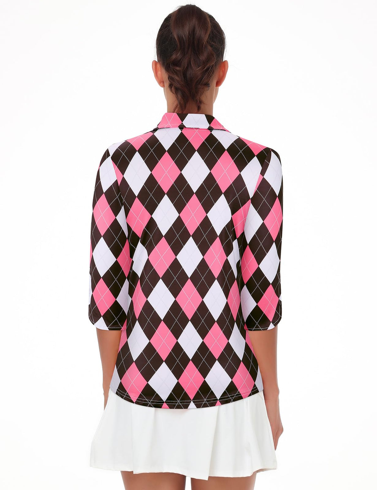 LURANEE V-neck close-up highlighting stylish fit and two-button placket.