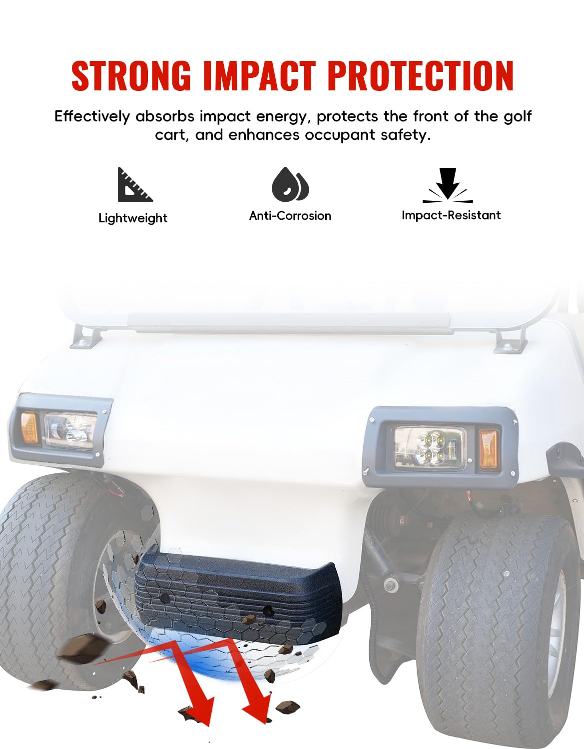Luxemoto front bumper illustrates rugged PP construction for daily use