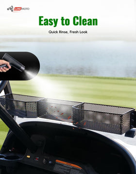 Dashboard tray organization with LUXEMOTO basket on EZGO Valor 2025.