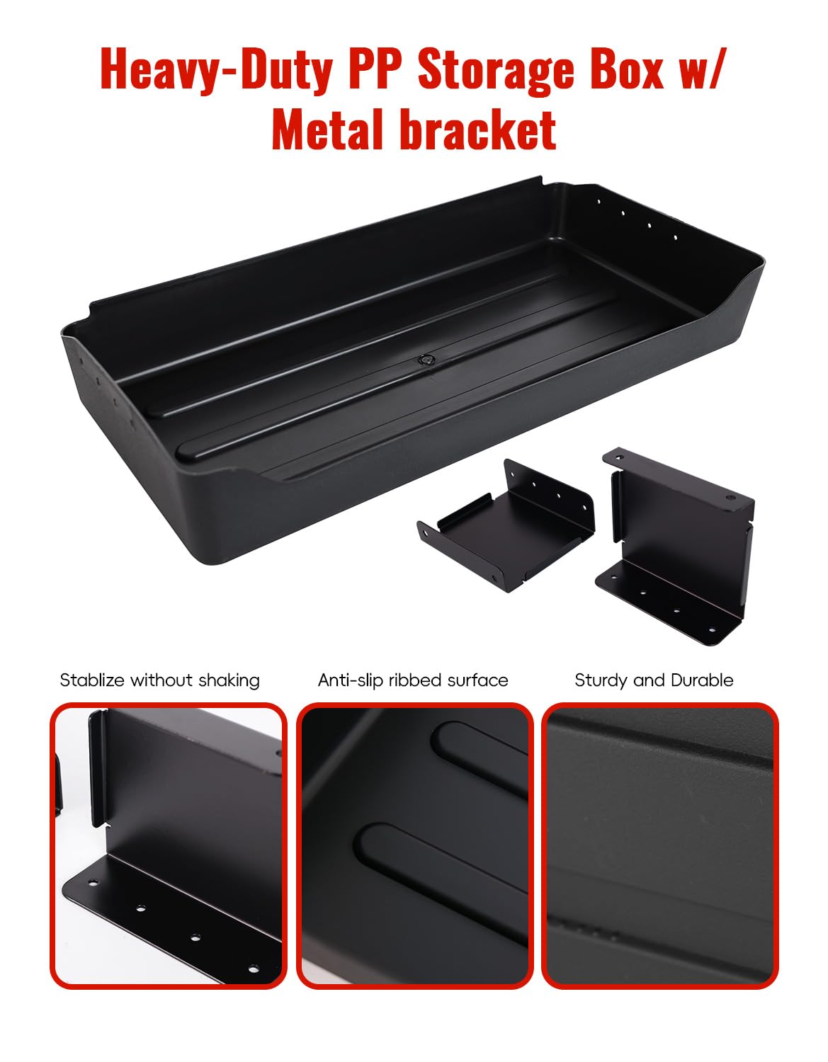 LUXEMOTO durable PP plastic tray with sturdy mounting bracket