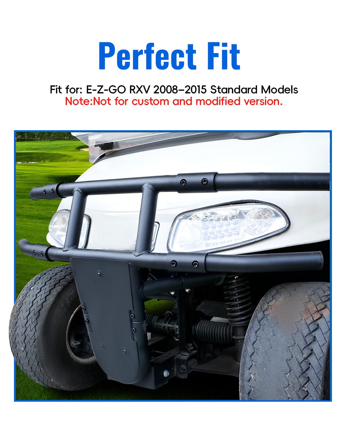 LUXEMOTO reinforced steel bumper guard for rugged golf cart use.