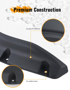 Close-up of LUXEMOTO front fender flare showing rugged PP construction.