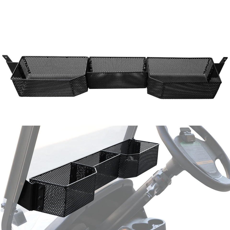 LUXEMOTO front storage basket for Club Car Tempo 2025 keeps keys and phones within reach.