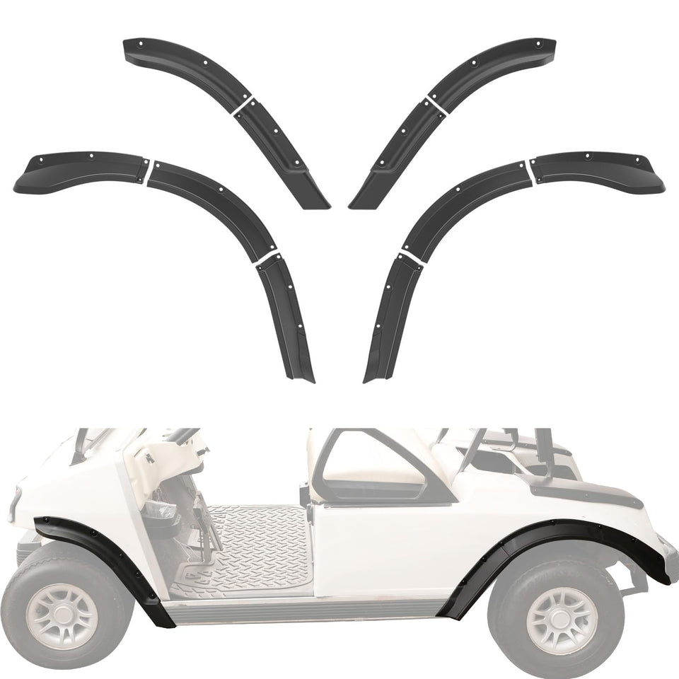 Luxemoto golf cart fender flare front view highlighting rugged, OEM-style upgrade