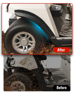 Luxemoto golf cart fender flare rear view shielding wheels from mud and spray