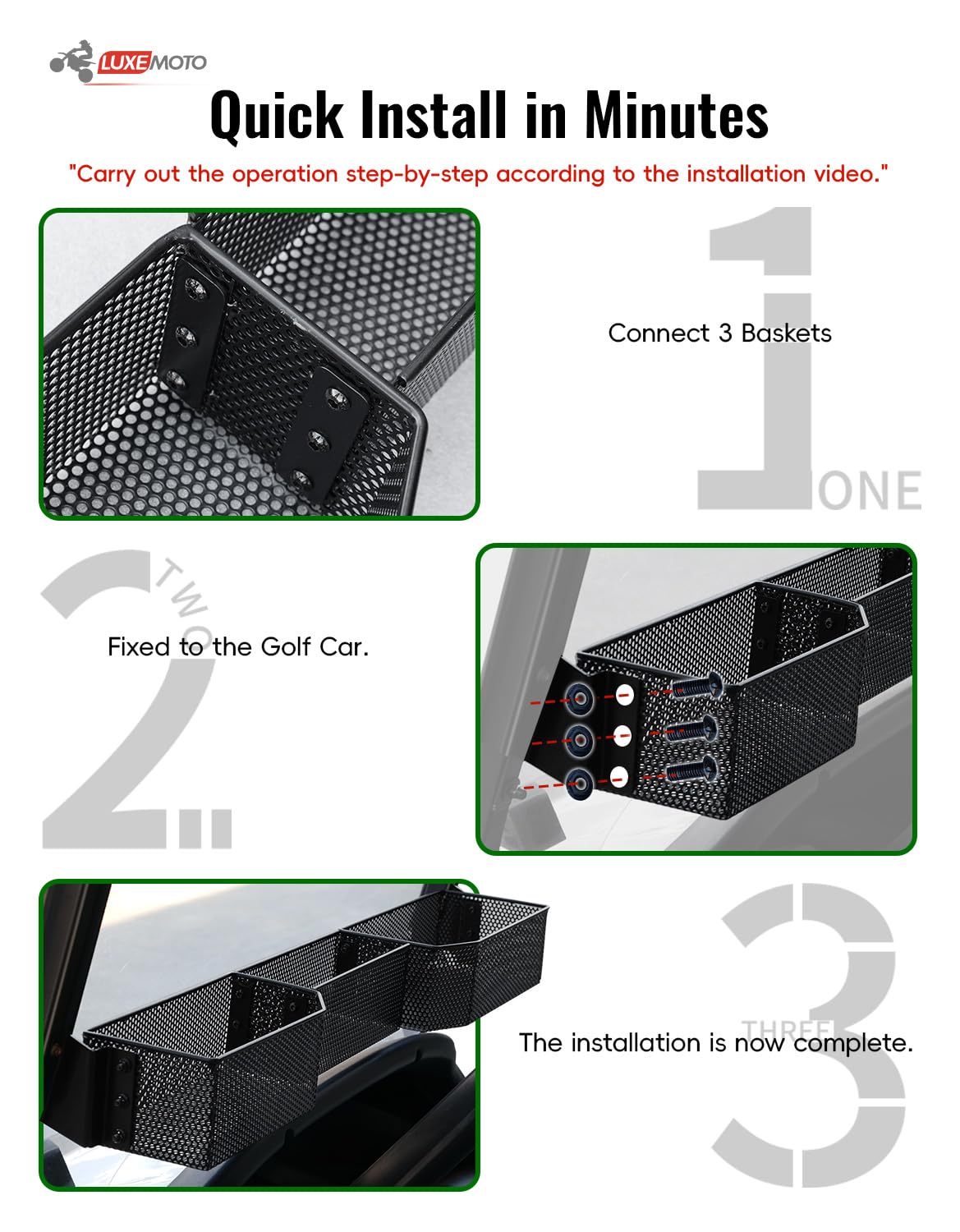 No-drill installation brackets included for EZGO Valor fit.