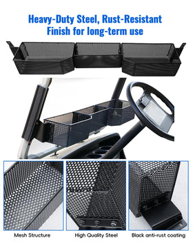 Luxemoto no-drill installation with included brackets allows quick setup without modifying the cart.