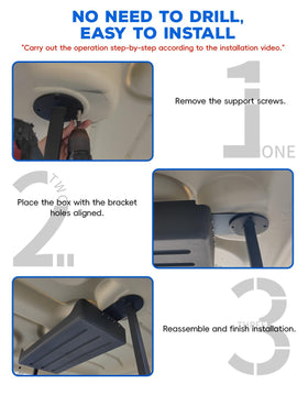Luxemoto overhead storage tray in-ride view shows shake-proof bracket during driving.