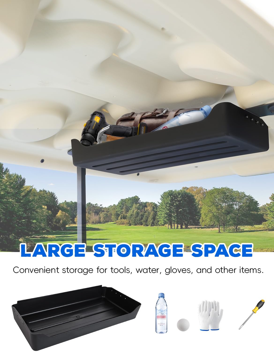 Luxemoto overhead storage tray on Tempo 2025 rear view shows spacious interior.