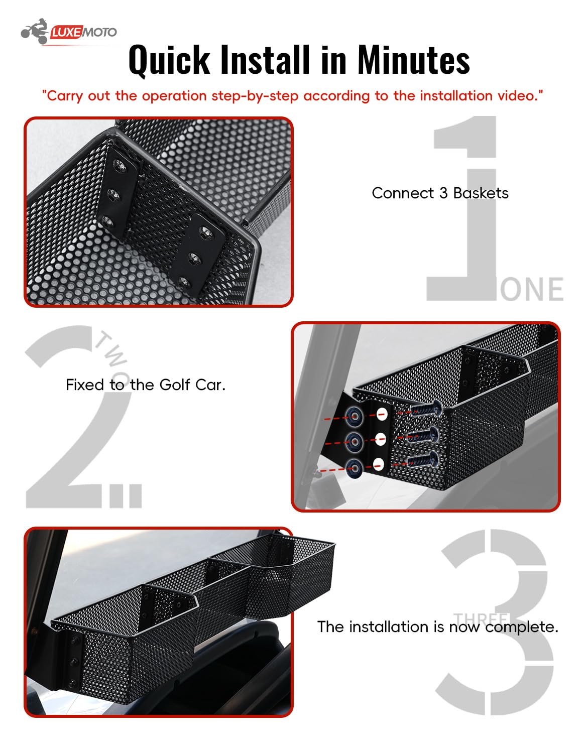 Includes basket, mounting brackets, screws, and instructions for easy upgrade.