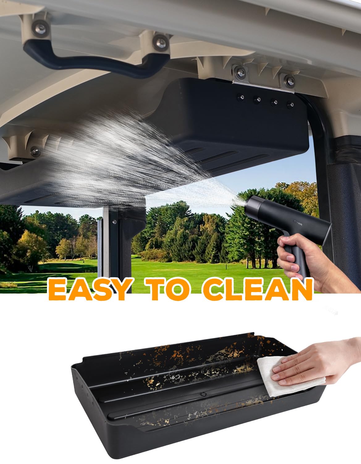 Powder-coated bracket resists rust and stands up to rough roads.