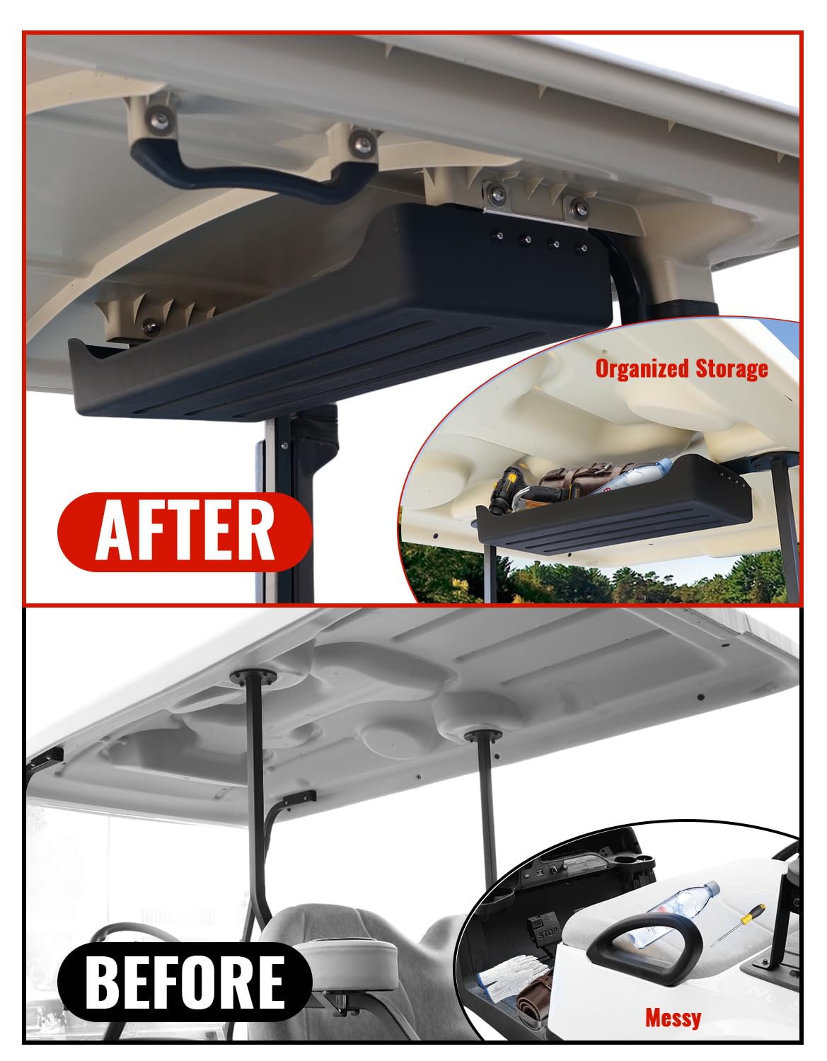 Overhead tray attached to rear roof supports for Yamaha Drive2 G29.