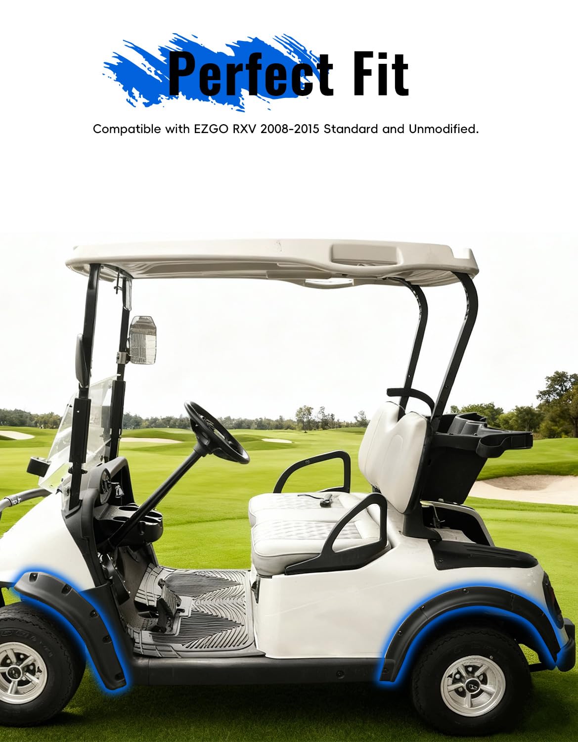 LUXEMOTO mud guard kit helps keep the cart clean during rain or mud.