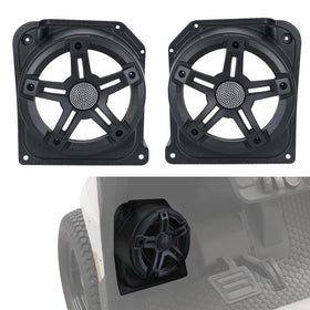 Luxemoto front under-dash speaker pods for EZGO Valor 2025 directing sound to occupants