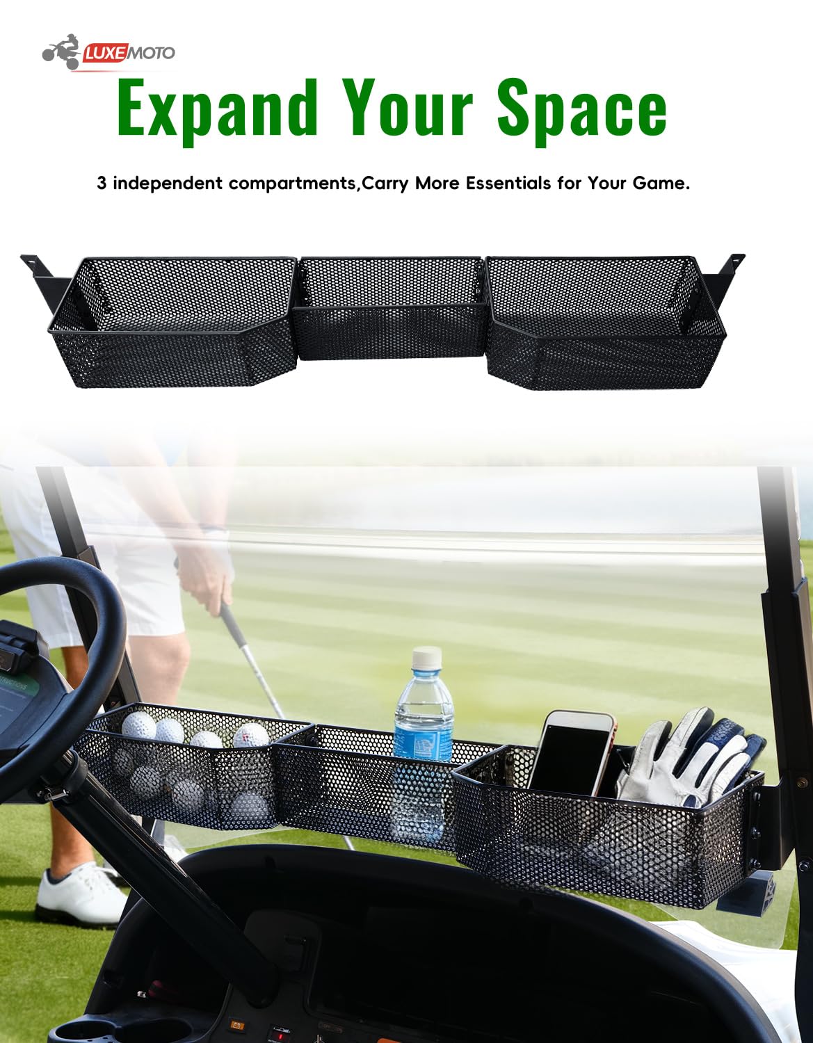 Three-compartment design on EZGO Valor 2025 for organized essentials.