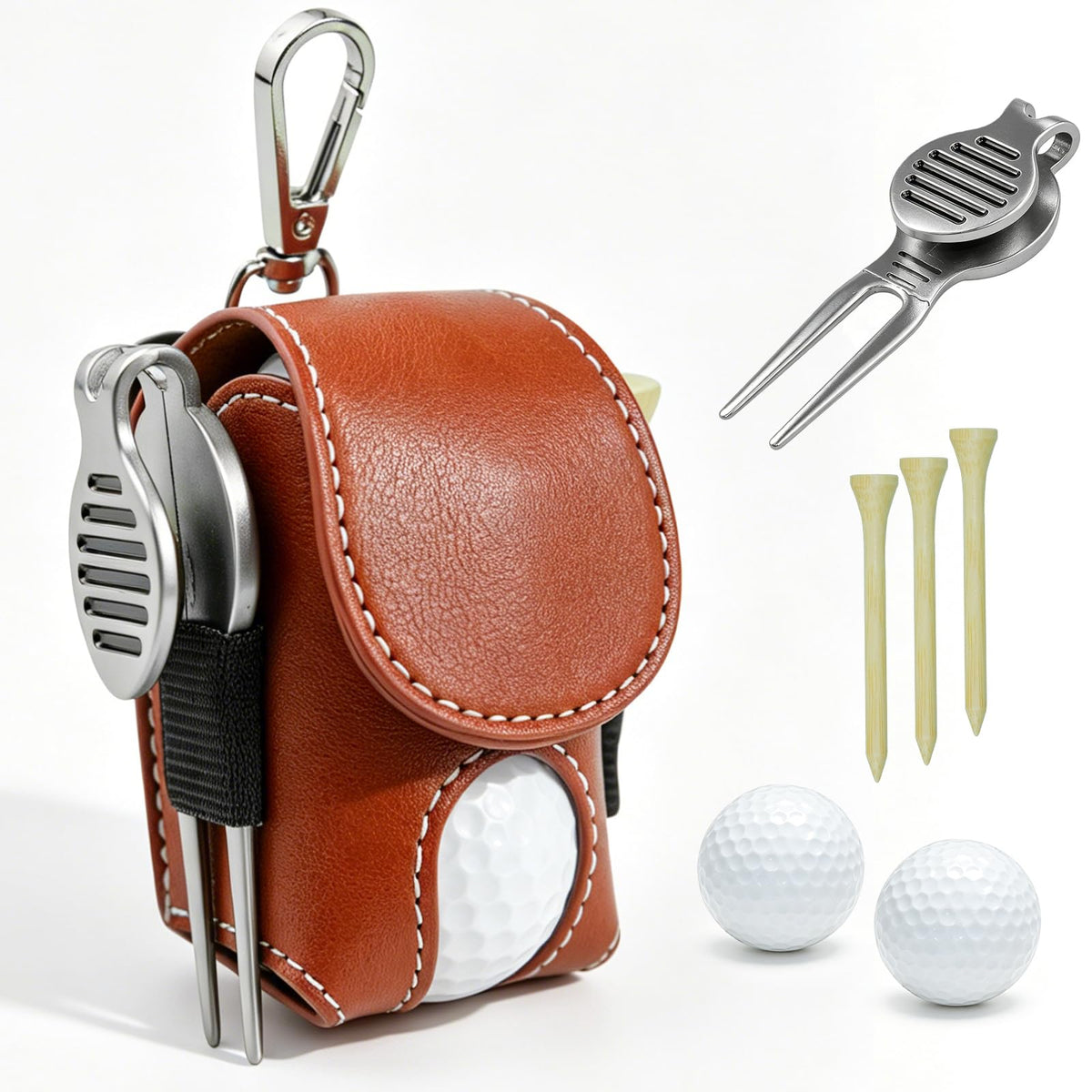 LuzySombral portable leather golf pouch with belt clip for quick on-course access.