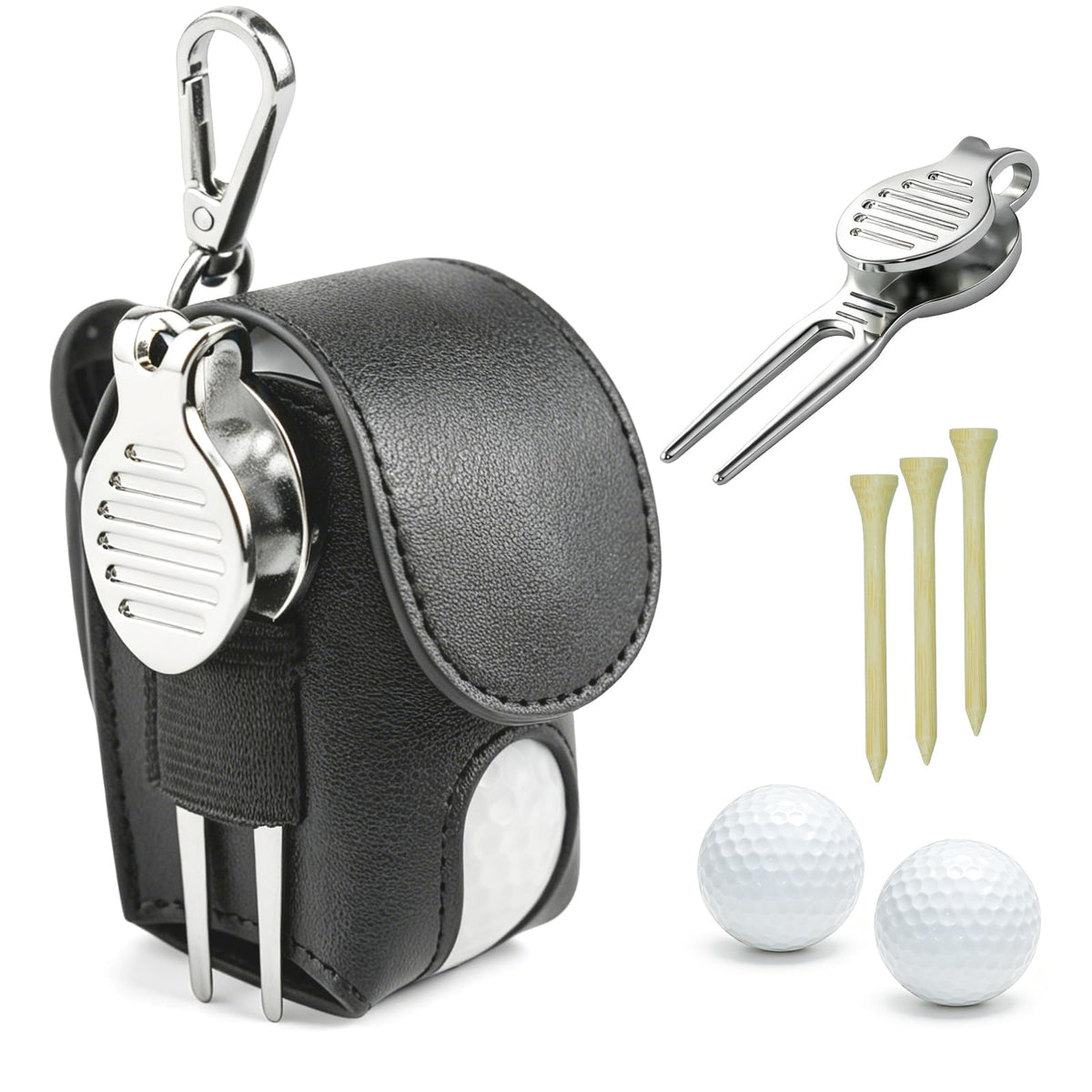 LuzySombral portable leather golf pouch with belt clip for on-course convenience.