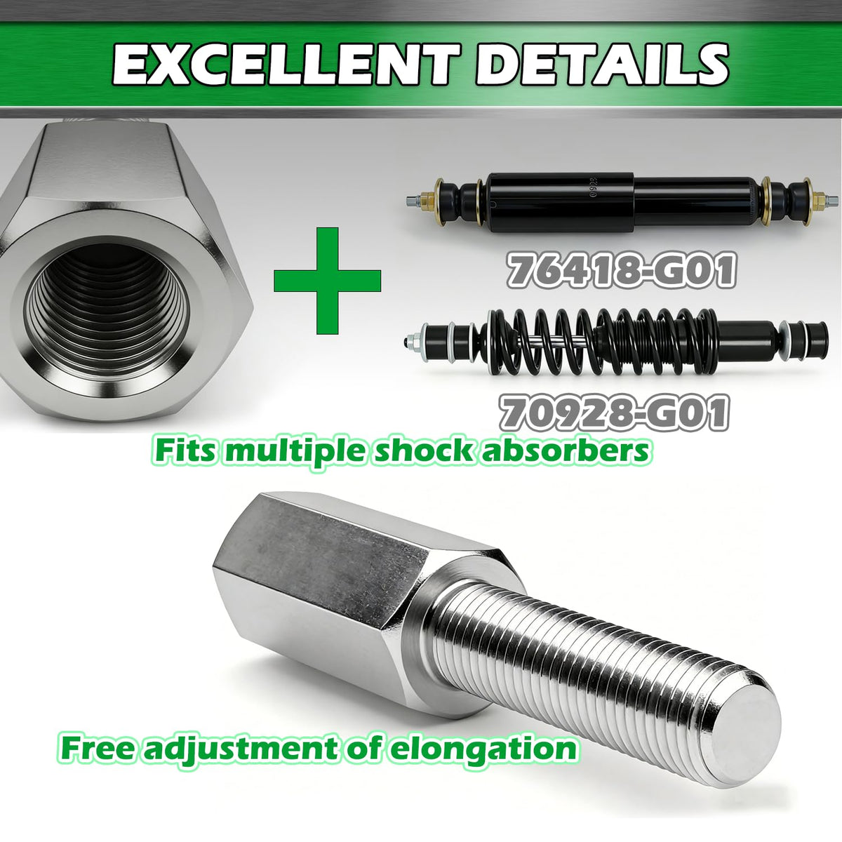 Detail of M10 thread and 1.25mm slope for secure EZGO and Club Car fit