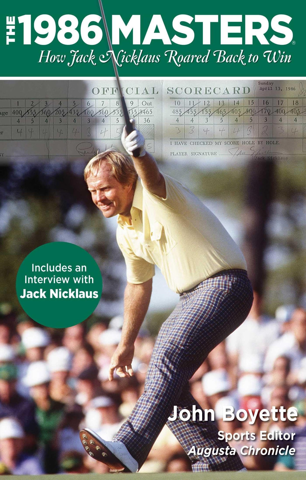 Lyons Press 1986 Masters cover image, featuring Jack Nicklaus, ideal for golf history fans.