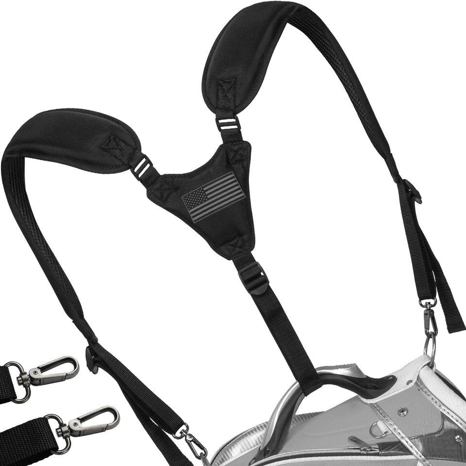 LZFAN golf bag straps with two metal swivel hooks for easy installation and secure carry.