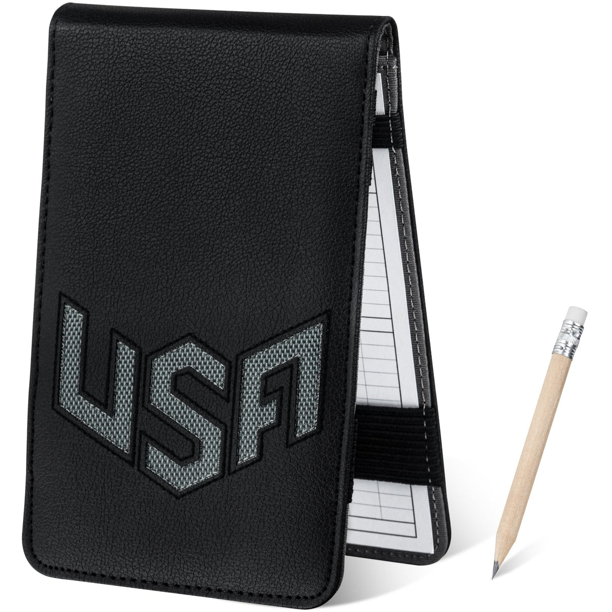 LZFAN golf scorecard holder with leather cover, front view, built for durability.