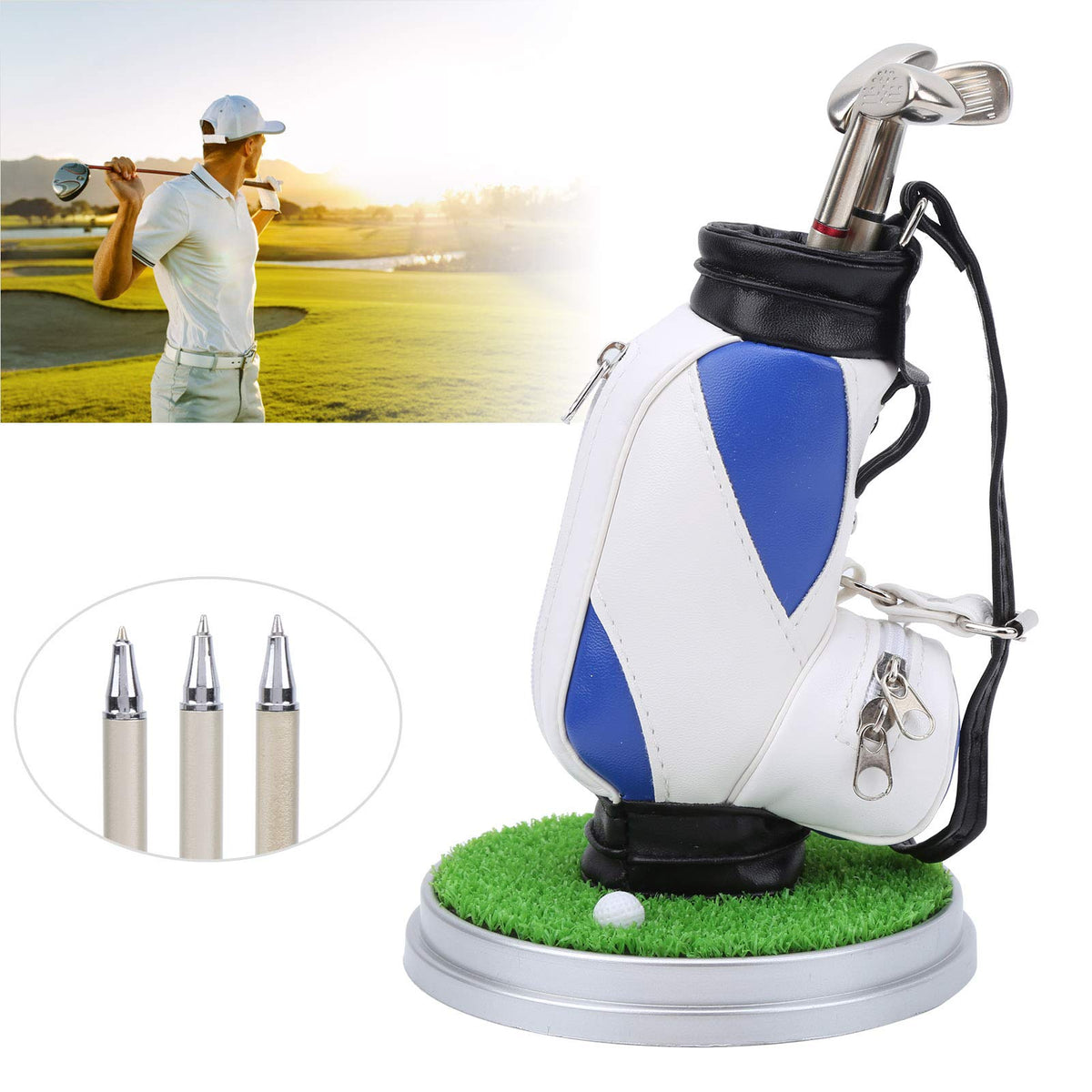 LZKW golf bag rack with zippered storage for small items on a desk
