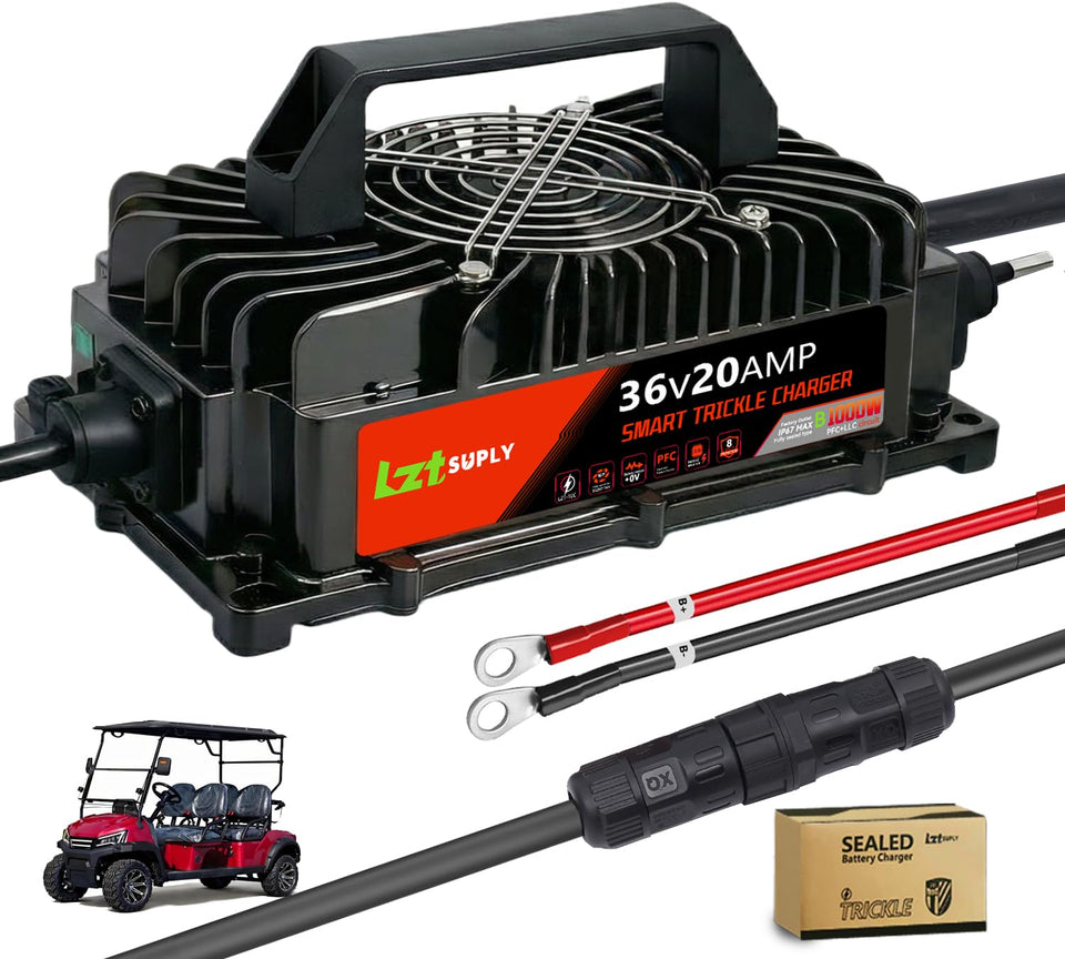 Lztsuply 36V-20A charger front view for rugged charging in harsh environments.