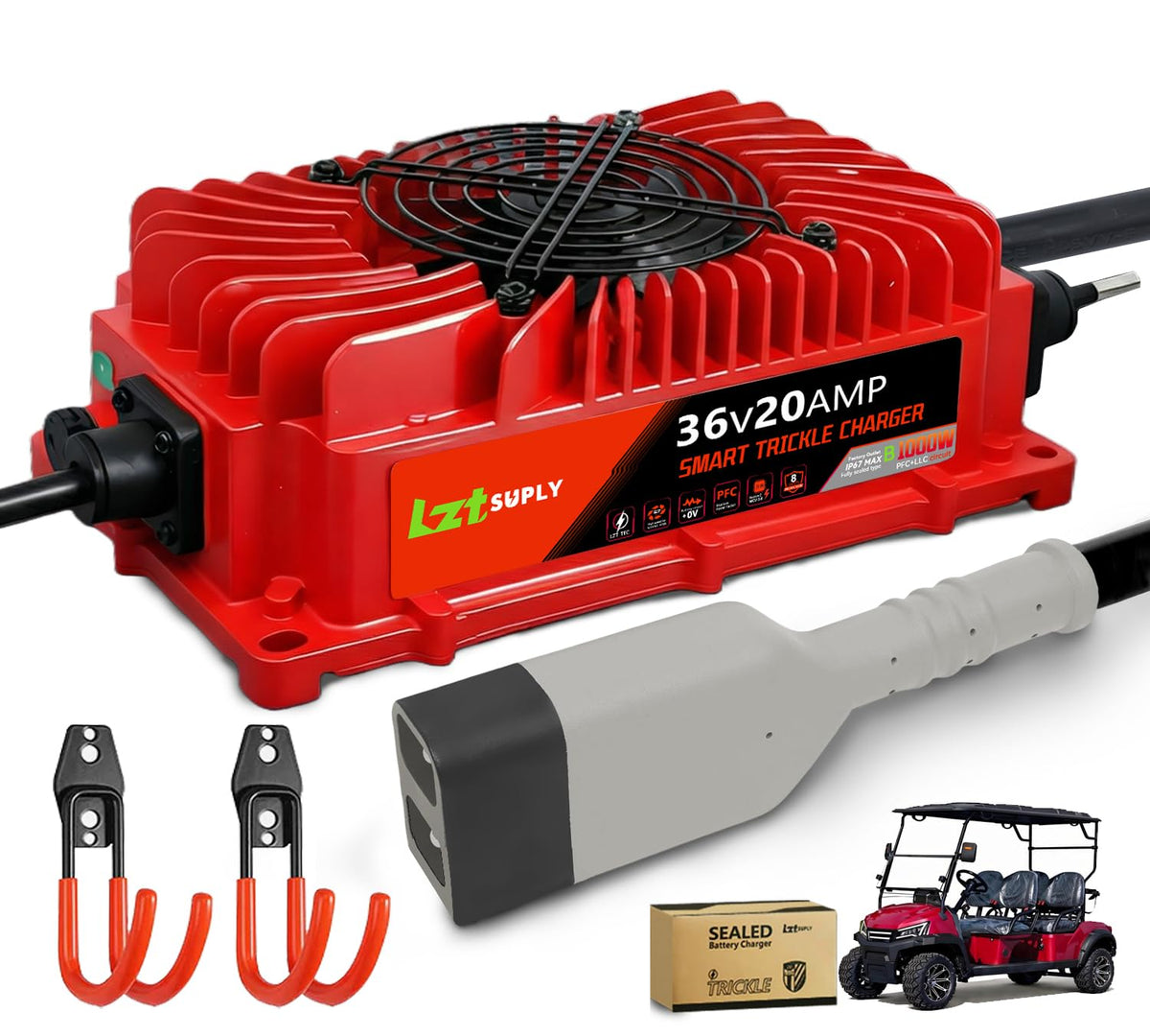 Lztsuply 36V 20A Charger Onboard for EZGO TXT provides fast, safe charging.