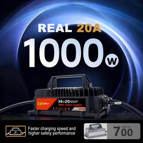 Lztsuply 36V-20A charger rear view for versatile connections.