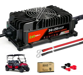 Lztsuply 36V 20A charger front view for efficient LiFePO4 charging on golf carts.