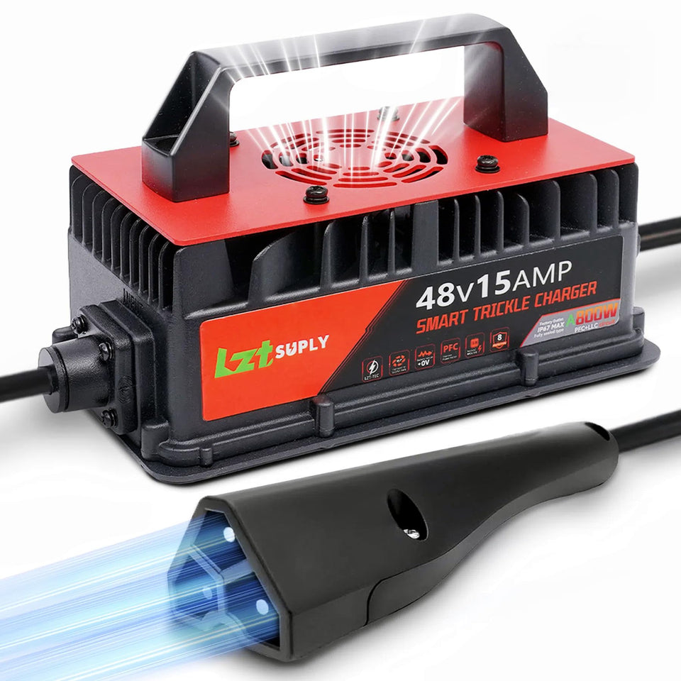 Lztsuply 48V 15A golf cart charger front view enables fast, reliable charging for EZGO carts
