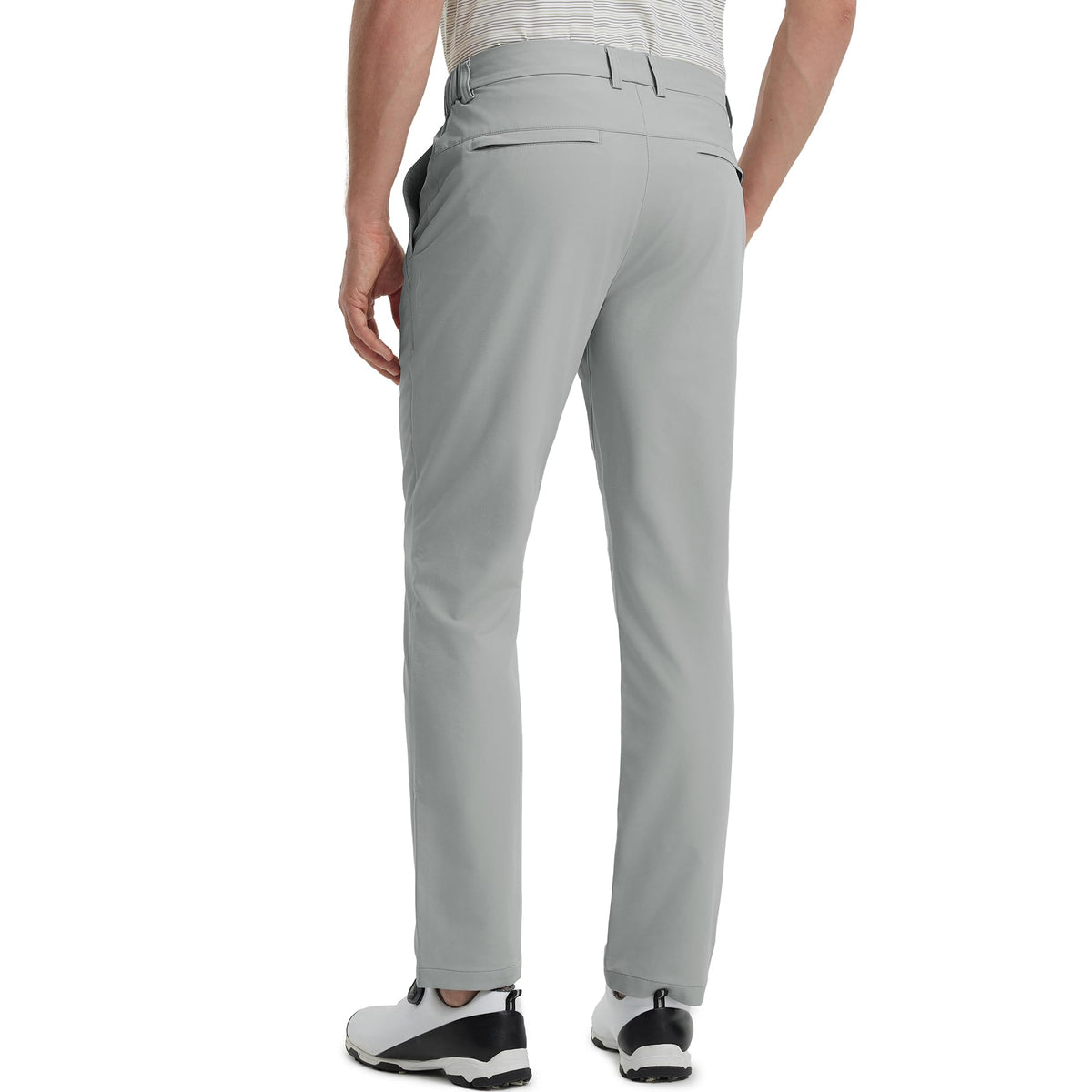 M MAELREG golf pants back-pocket view demonstrates secure space for valuables