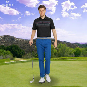 M MAELREG golf pants cobalt side view highlighting stretch for movement