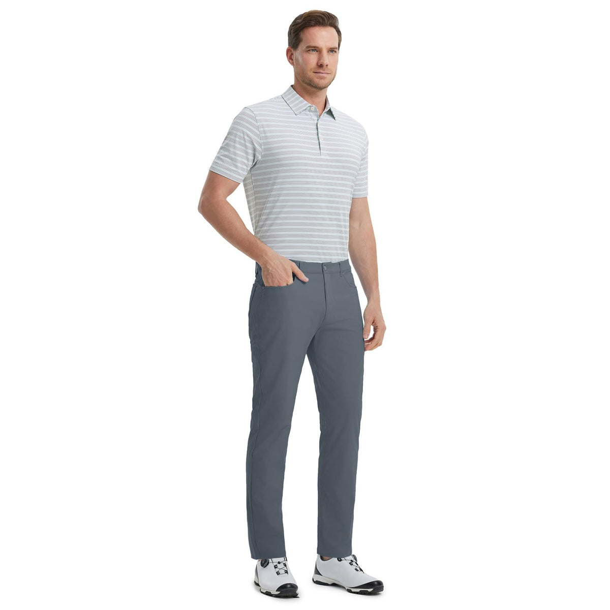 M MAELREG mens business casual pants back pocket, secure storage for cards.