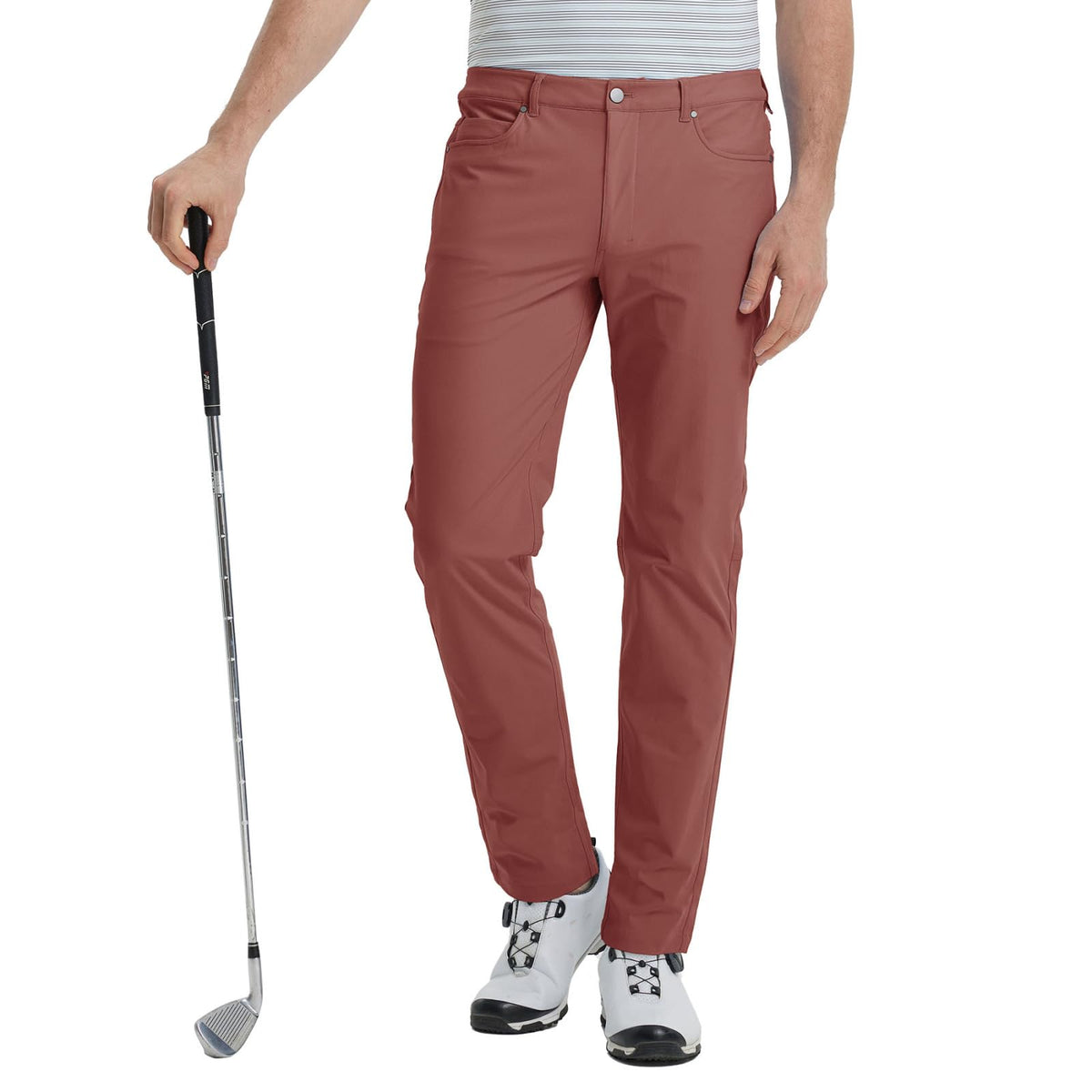 M MAELREG mens golf pants cranberry front view showcasing lightweight comfort