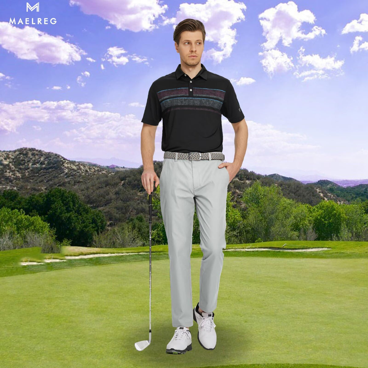 M MAELREG stretch breathable fabric keeps you cool on course days.