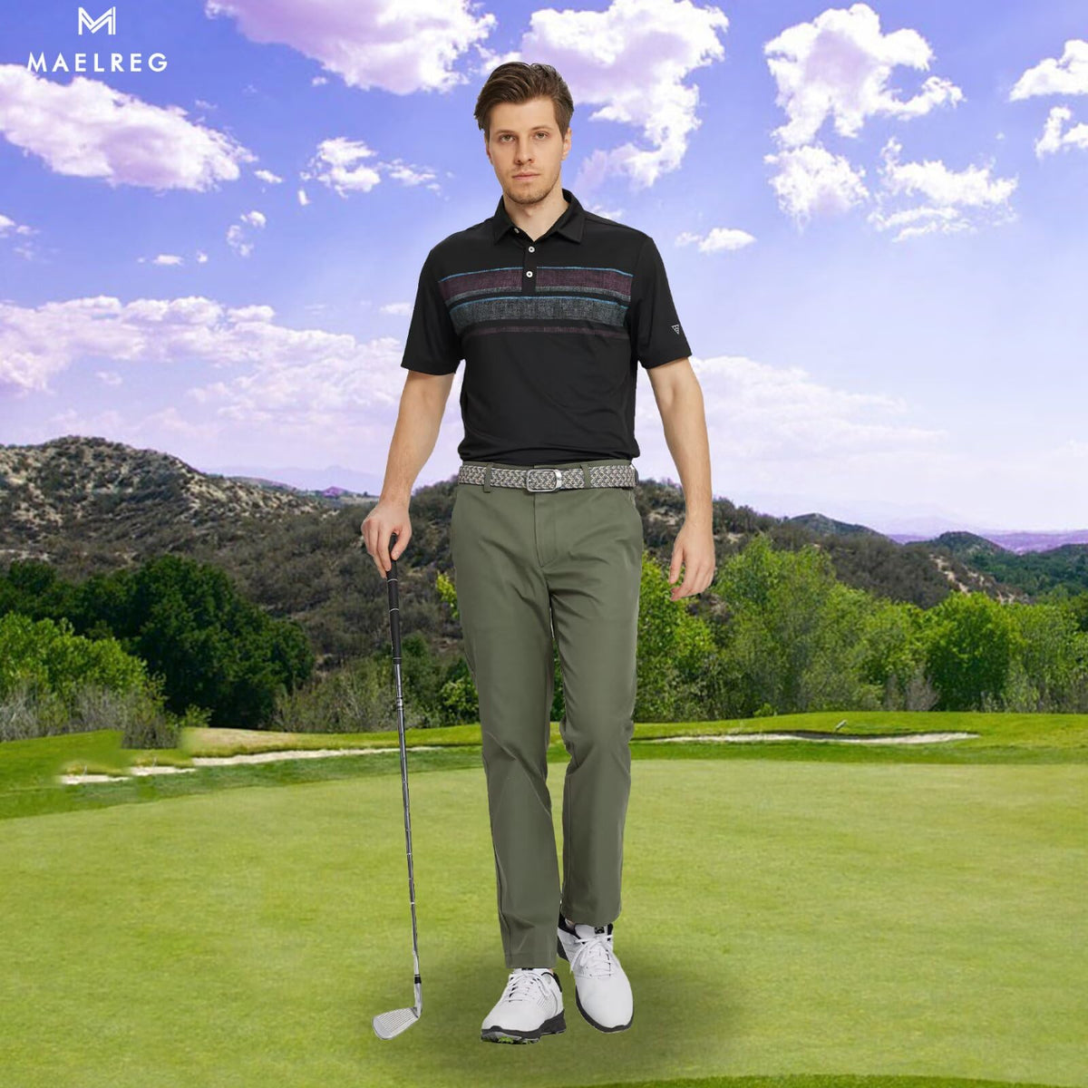 M MAELREG mens golf pants water-resistant olive ideal for variable weather.