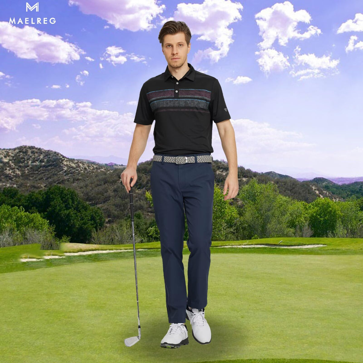 M MAELREG pants with zipper fly and elastic waistband featuring non-slip logo