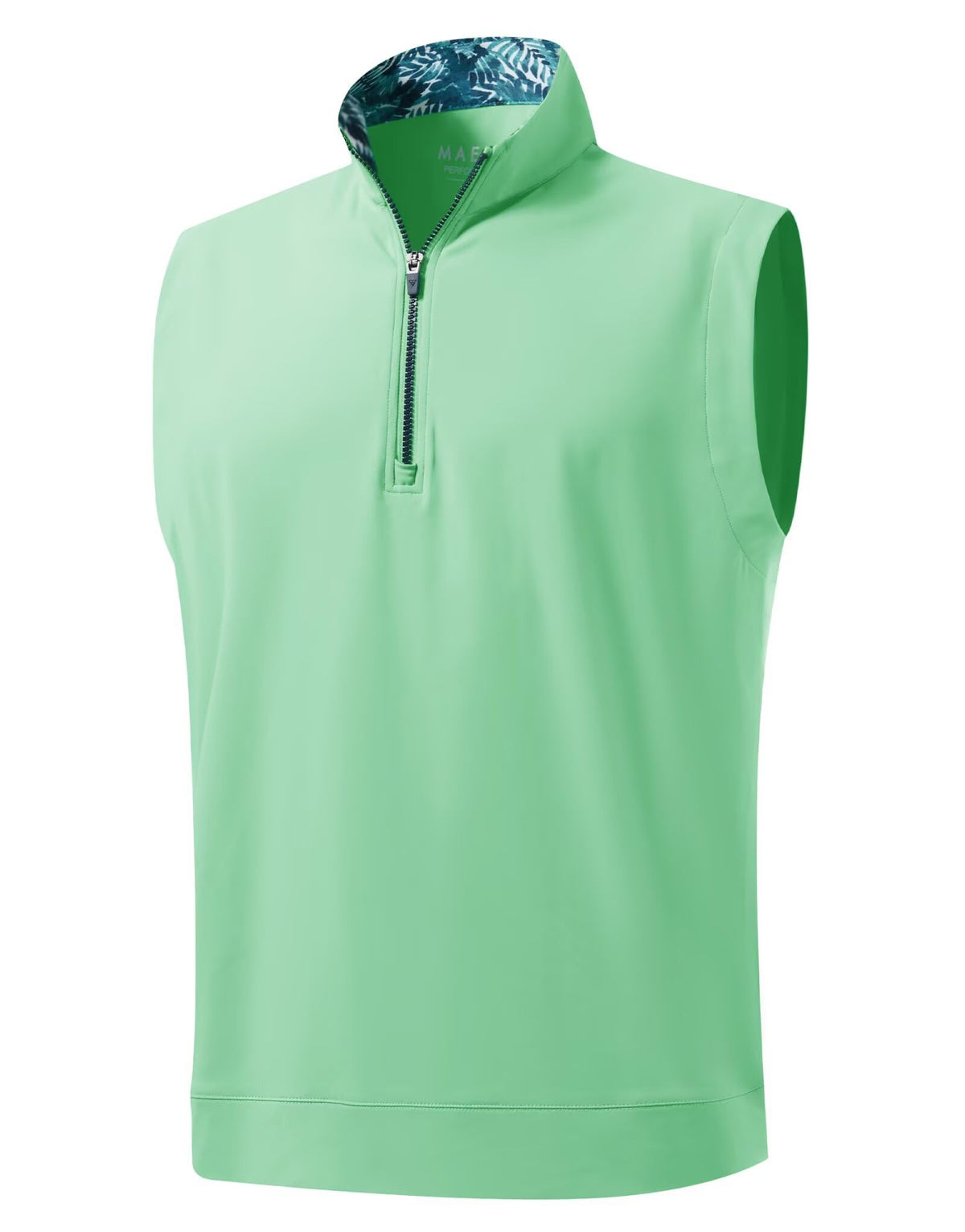 M MAELREG men's golf vest quarter zip front view with windproof flap and breathable fabric.