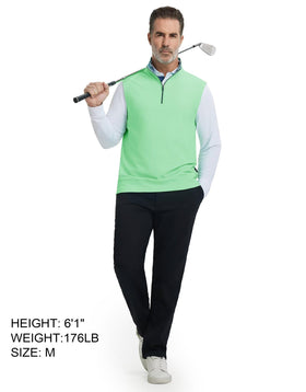 M MAELREG men's golf vest quarter zip side view shows four-way stretch for mobility.