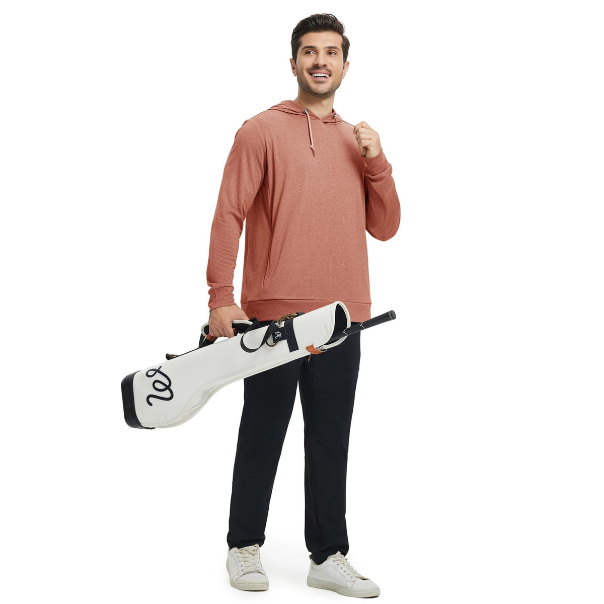 M MAELREG men's hoodie fabric texture emphasizing lightweight moisture-wicking fabric.