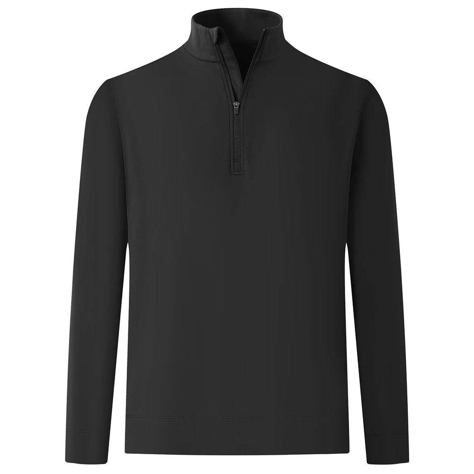 M MAELREG quarter zip pullover on model during golf and casual layering.