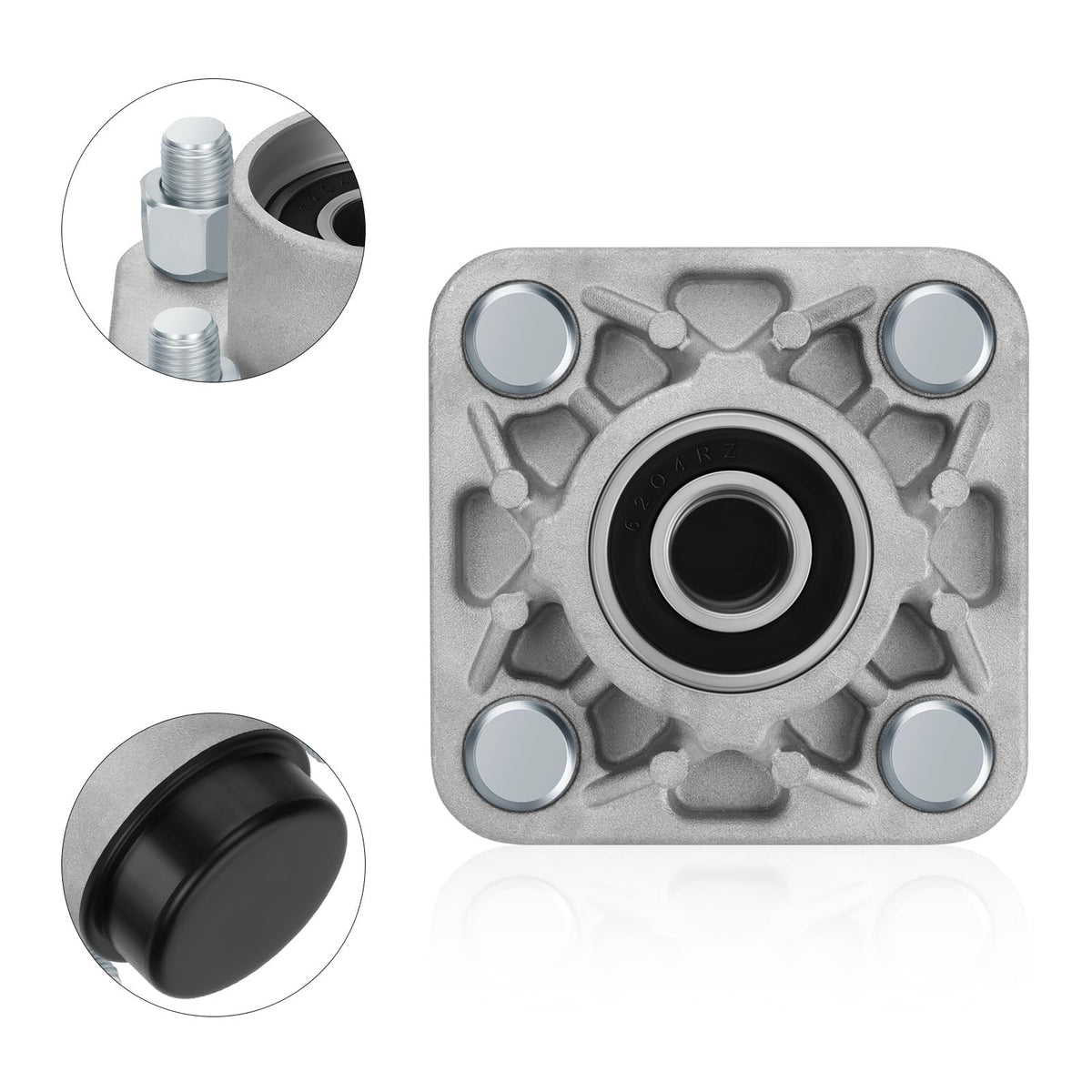 M MATI cap cover for front wheel hub reduces dirt intrusion.