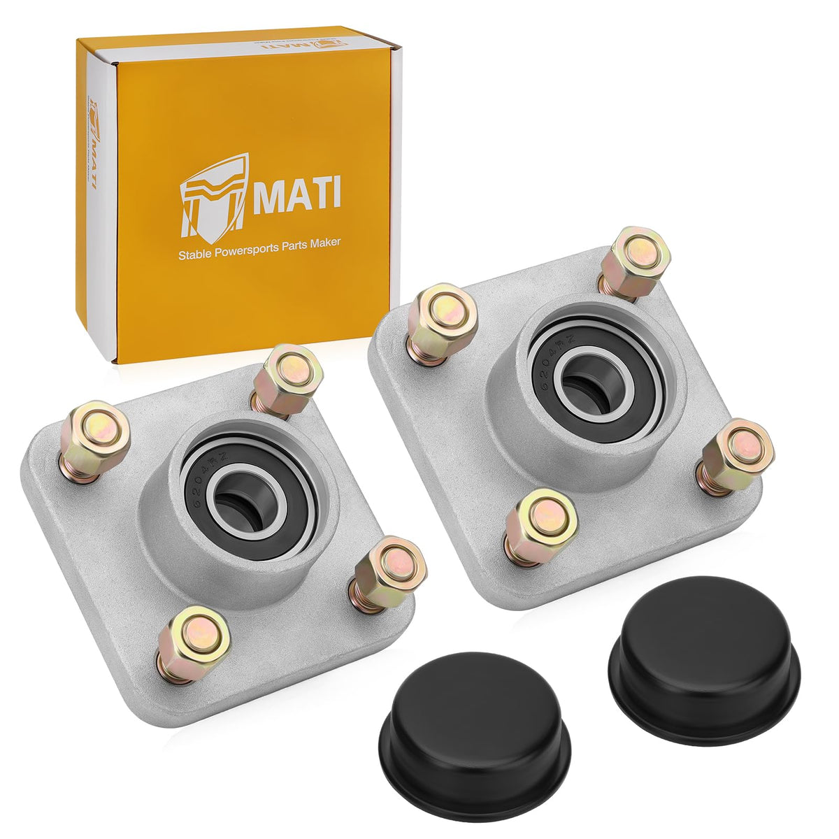 M MATI front hub and cap set; ready-to-install package for Yamaha carts.