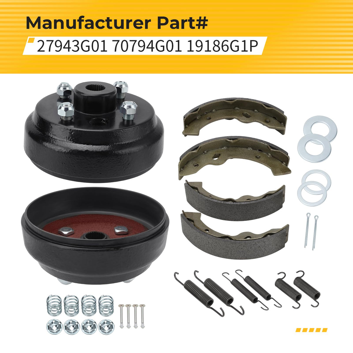 M MATI packaged brake kit box with hub and shoe components for easy installation