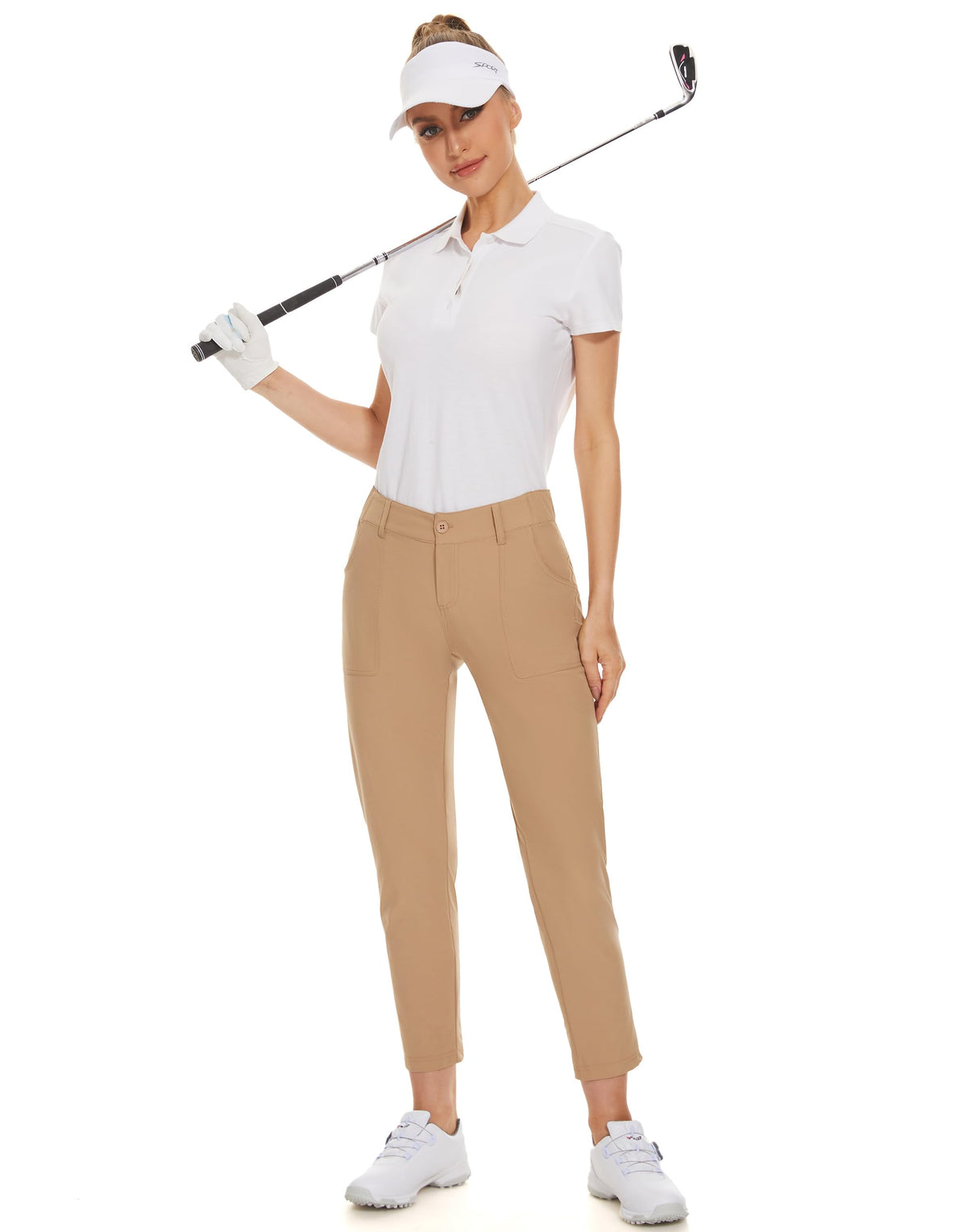 M MOTEEPI khaki golf pants for women straight-leg design suits golf and work.