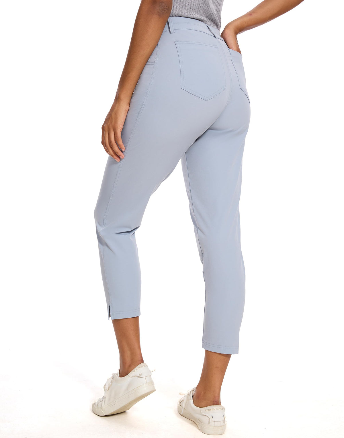 M MOTEEPI ankle-length light grey golf pants for quick-dry travel comfort.